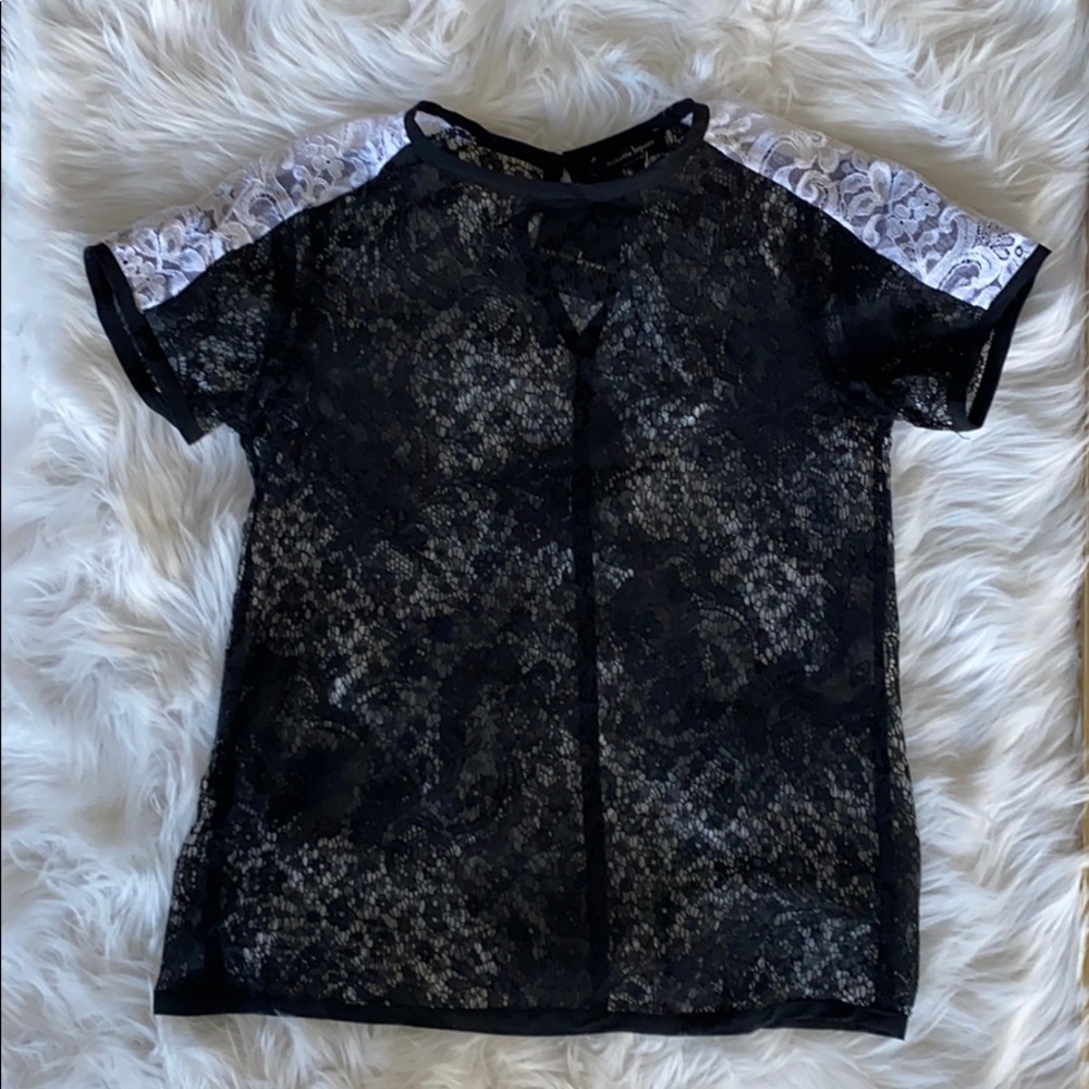 NWT. Nanette Lepore Black & White Lace Top